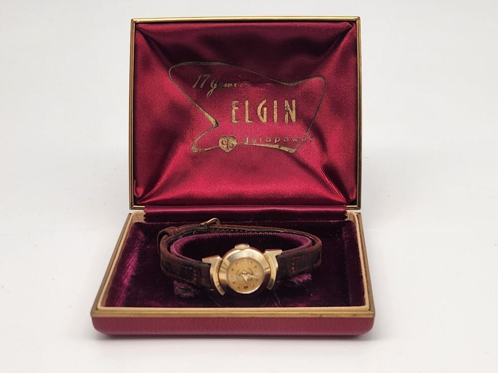 Vintage Lady Elgin 14k Gold Filled Shockmaster 21 Jewels Watch With Box- Rare
